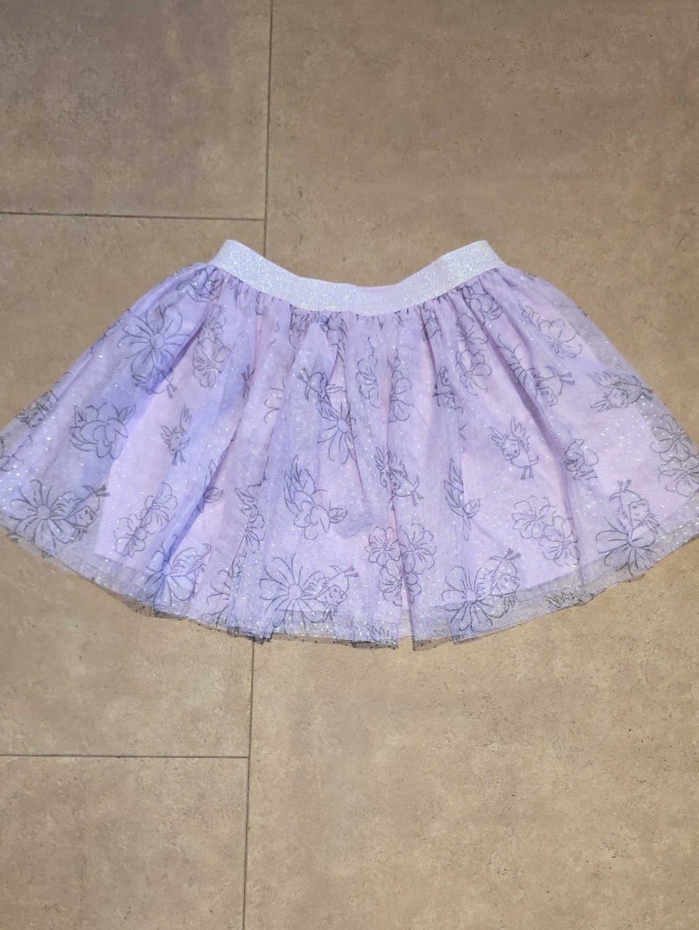 Girl's Disney Princess Lavender Tulle Floral Skirt - Sparkle Waistband. Size 6